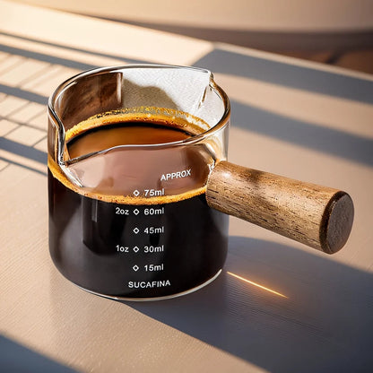 Double Nozzle Espresso Shot Glass with Wooden Handle