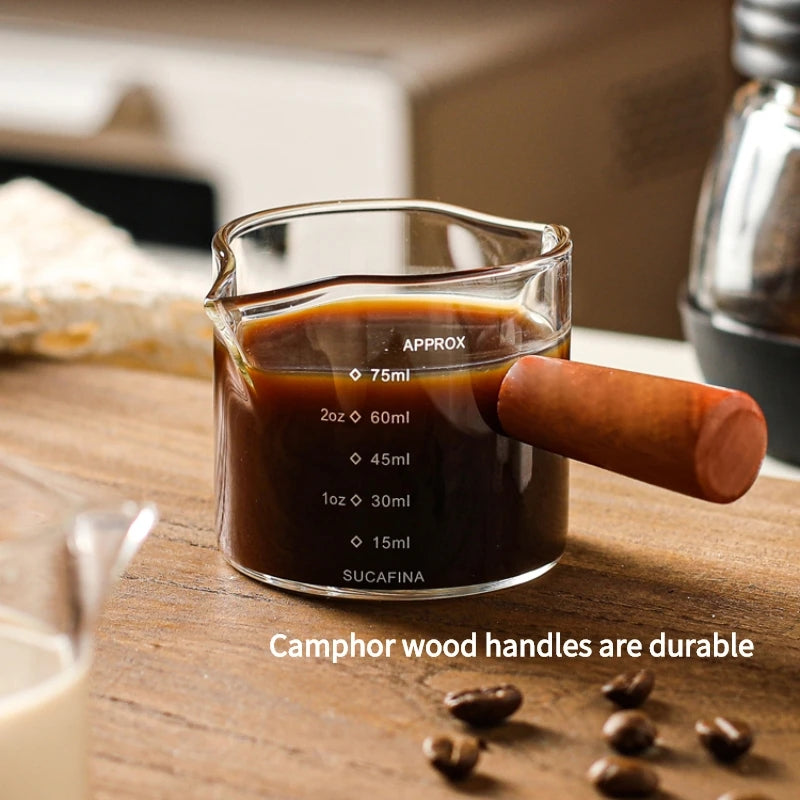 Double Nozzle Espresso Shot Glass with Wooden Handle