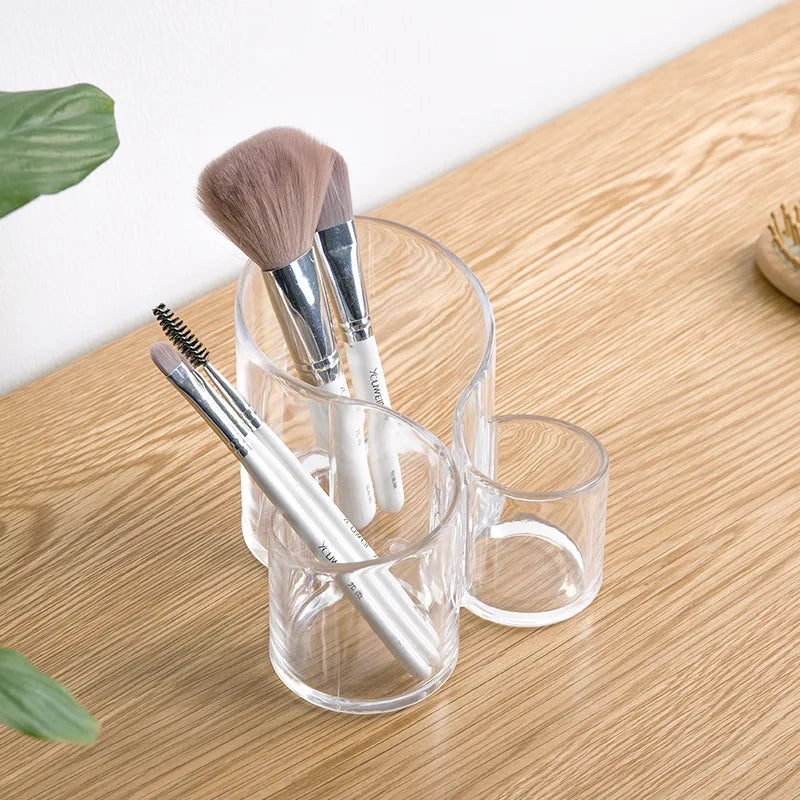 Transparent 3 Grid Makeup Brush Holder