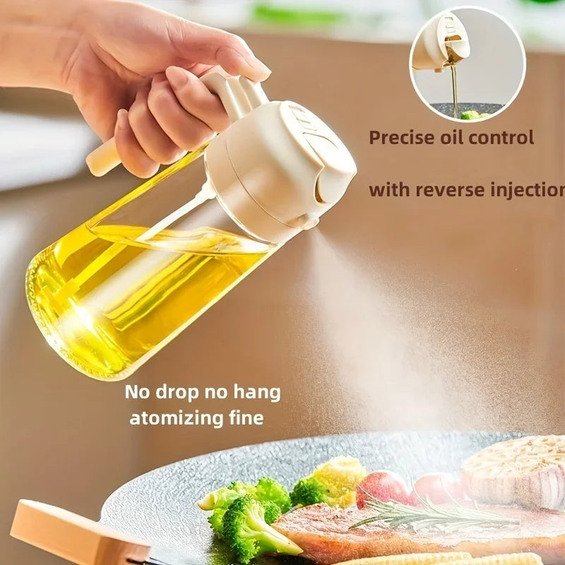 Two-in-One Oil spray and Oil jug - 450Ml Glass body oil jug