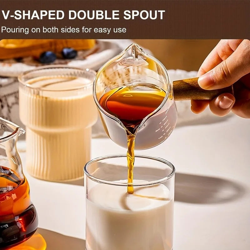 Double Nozzle Espresso Shot Glass with Wooden Handle