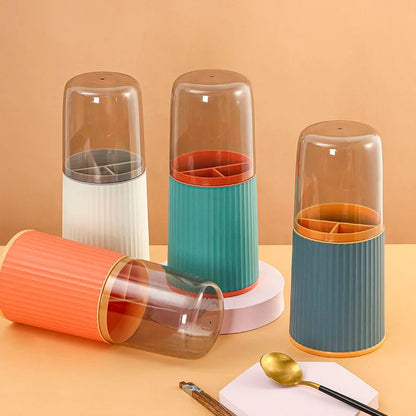 3 Grid Utensils Holder with Transparent Lid