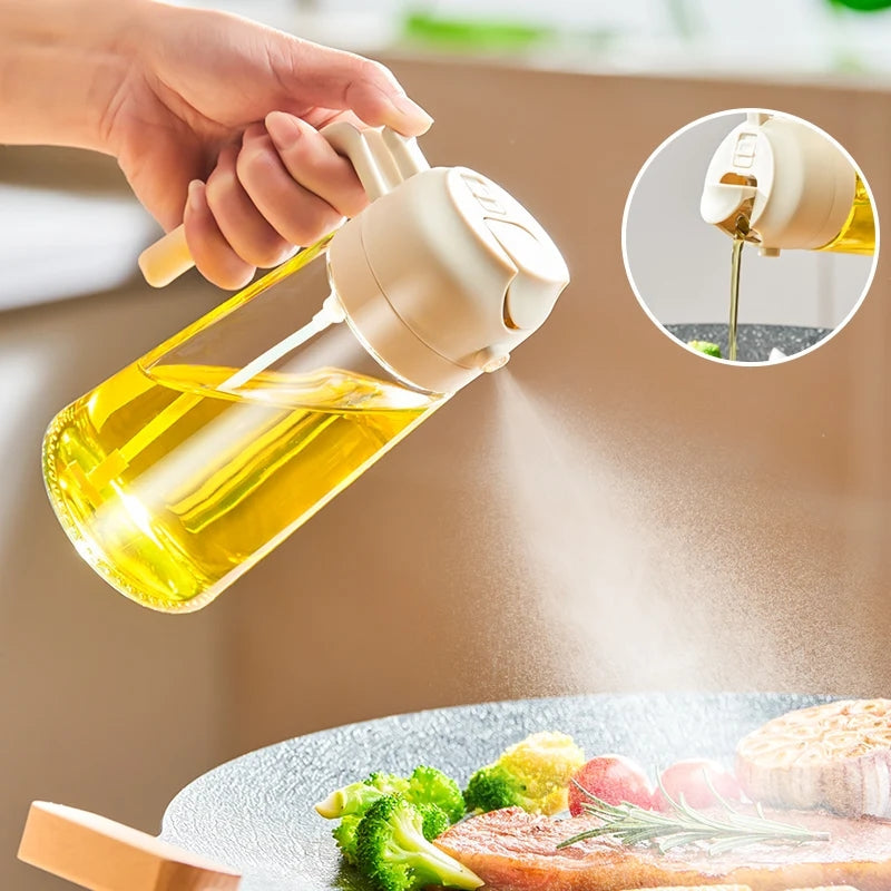 Two-in-One Oil spray and Oil jug - 450Ml Glass body oil jug