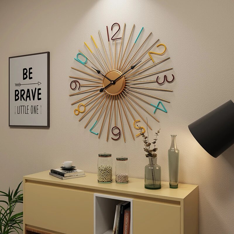Imported Metallic Rod Golden and colorful digit  wall Clock