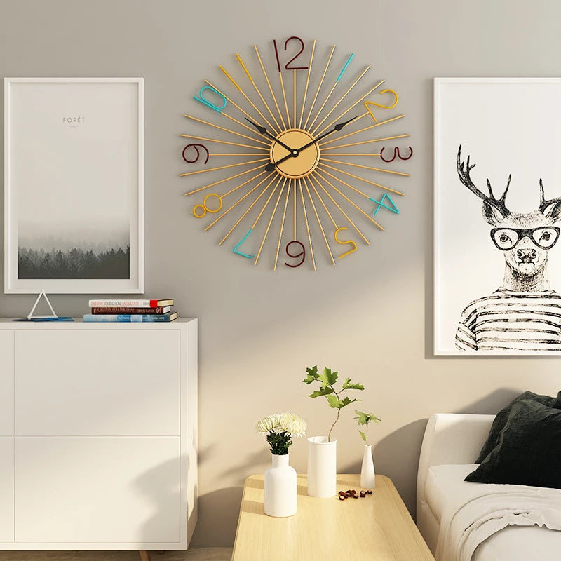 Imported Metallic Rod Golden and colorful digit  wall Clock
