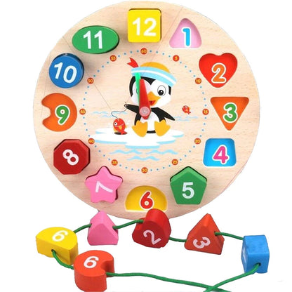 Montessori Cartoon Animal Educational Wooden тетрис Classic Toy Beaded Geometry Digital Clock Puzzles Gadgets Matching Children