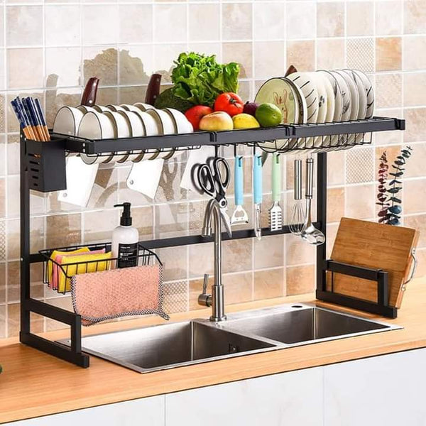 Stainless steel kitchen sink rack.