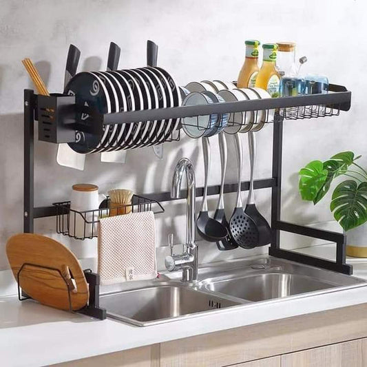 Stainless steel kitchen sink rack.