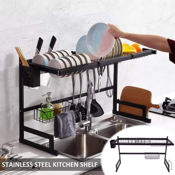 Stainless steel kitchen sink rack.