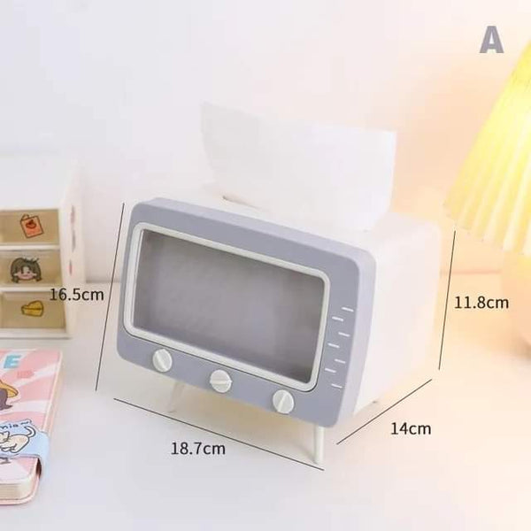 2 In 1 Tissue Box With Phone Stand Tv Appearance Creative Square Home Office Desktop Tissue Boxes Storage Organizer