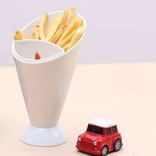 Fries cone holder with dipping cup