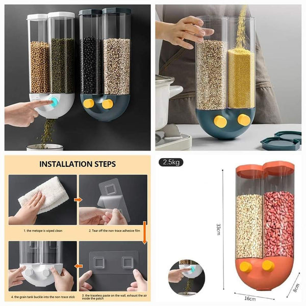 Wall mounted 2 portion cereal dispenser